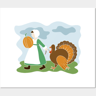 Thanksgiving Pilgrim and Turkey Posters and Art